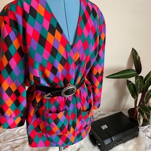 Handmade 90’s harlequin jacket 80’s colorful casual coat retro rainbow
